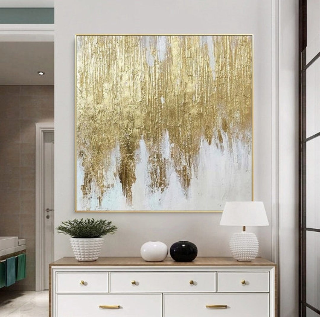 Gold Leaf Painting on Canvas Original Abstract Canvas Painting Handmade