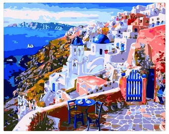 Paint by Numbers Greece Kit Adult Landscape Paint by Number for Kit Adult Beginner Paint by Number for Adults DIY Painting by Numbers Kit