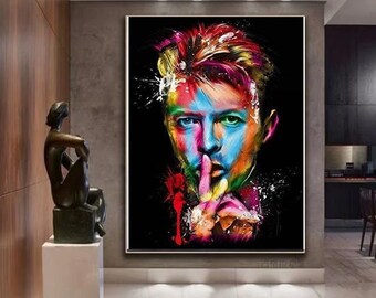 David Bowie Abstract Wall Art Canvas Pop Art Painting Large Canvas Wall Art Framed Abstract Human Colorful Artificial Intelligence Art