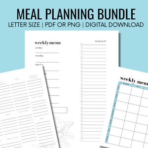 Pakiet planowania posiłków: tygodniowe menu, lista zakupów, format listowy, format A4, planowanie menu