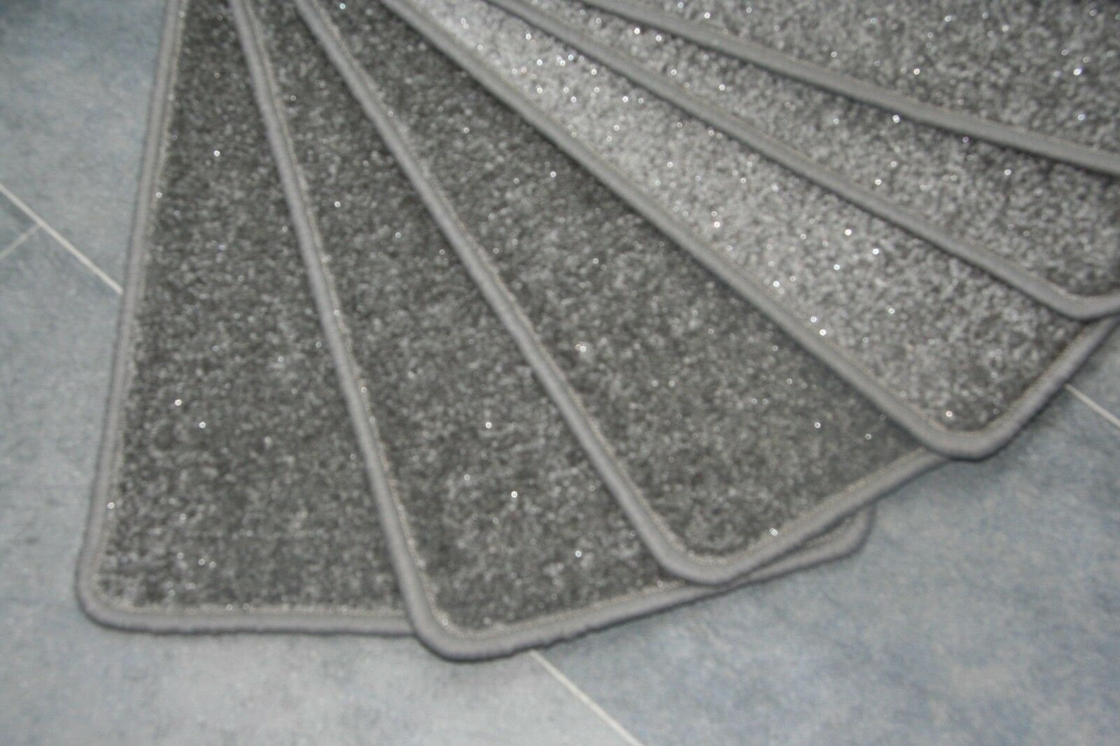 14 Grey Glitter Carpet Stair Treads Stain Free Grey Sparkle Etsy UK