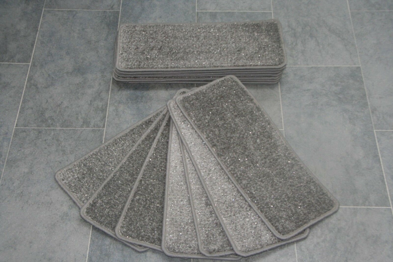 14 Grey Glitter Carpet Stair Treads Stain Free Grey Sparkle Etsy UK