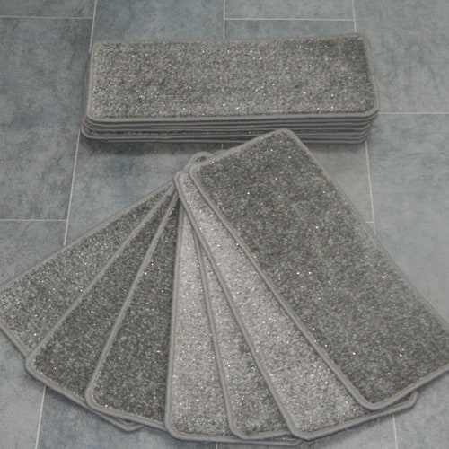 14 Grey Glitter Carpet Stair Treads Stain Free Grey Sparkle Etsy UK