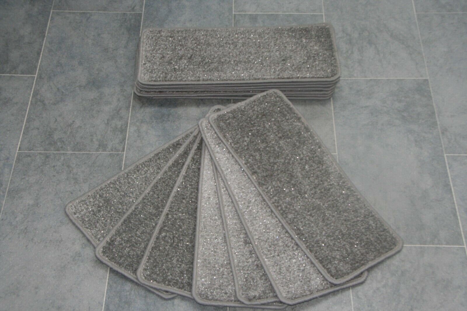 14 Grey Glitter Carpet Stair Treads Stain Free Grey Sparkle Etsy UK