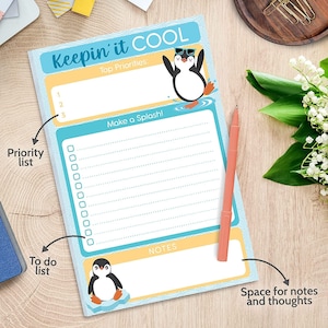 Penguin To Do List Notepad - 50 Sheets 5.5 x 8.5” Daily Organizer Checklist and Planner Pad - Penguin Gifts for Women, Men, Kids and Student
