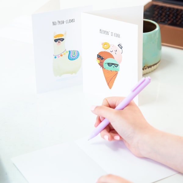 24 Funny Notecards and Envelopes Set - Blank Thinking of You Note Cards for Kids, Friends, Students, Camp Cards and More