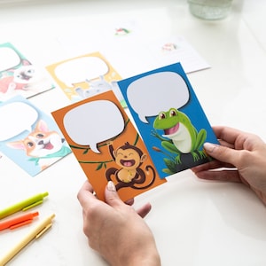 40 Animal Word Bubble Postcards - Bulk Thinking of You Postcards Pack for Kids, Students, Friends, Teacher and More