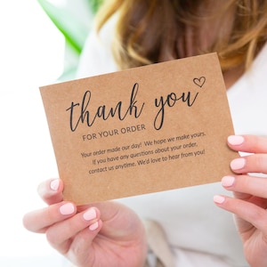 50 Large 4x6 Kraft Thank You Cards Small Business Supplies for Boutique Shops - Thank You For Your Order