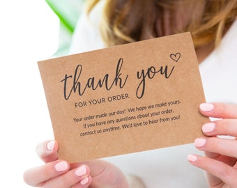 50 Large 4x6 Kraft Thank You Cards Small Business Supplies for Boutique Shops - Thank You For Your Order