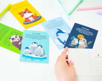 40 Animal Fun Fact Postcards - Bulk Thinking of You Postcard Pack for Kids, Students, Friends, Teacher, and More