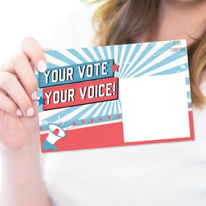 100 Bulk Voter Postcards 4x6” - Your Vote Your Voice, Red, White and Blue Theme With Blank Back for Message to Voters