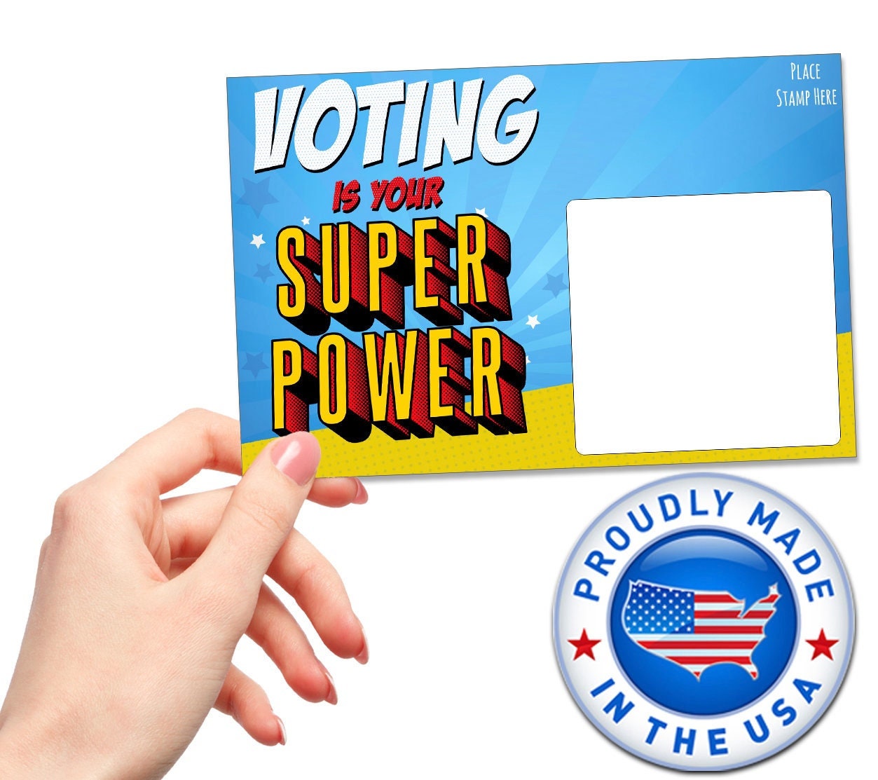Pink Pixie Studio 100 'VOTE' Postcards - 4x6" Doodle Flag Design, Blank Back For Messages, Recycled Cardstock, Made In USA