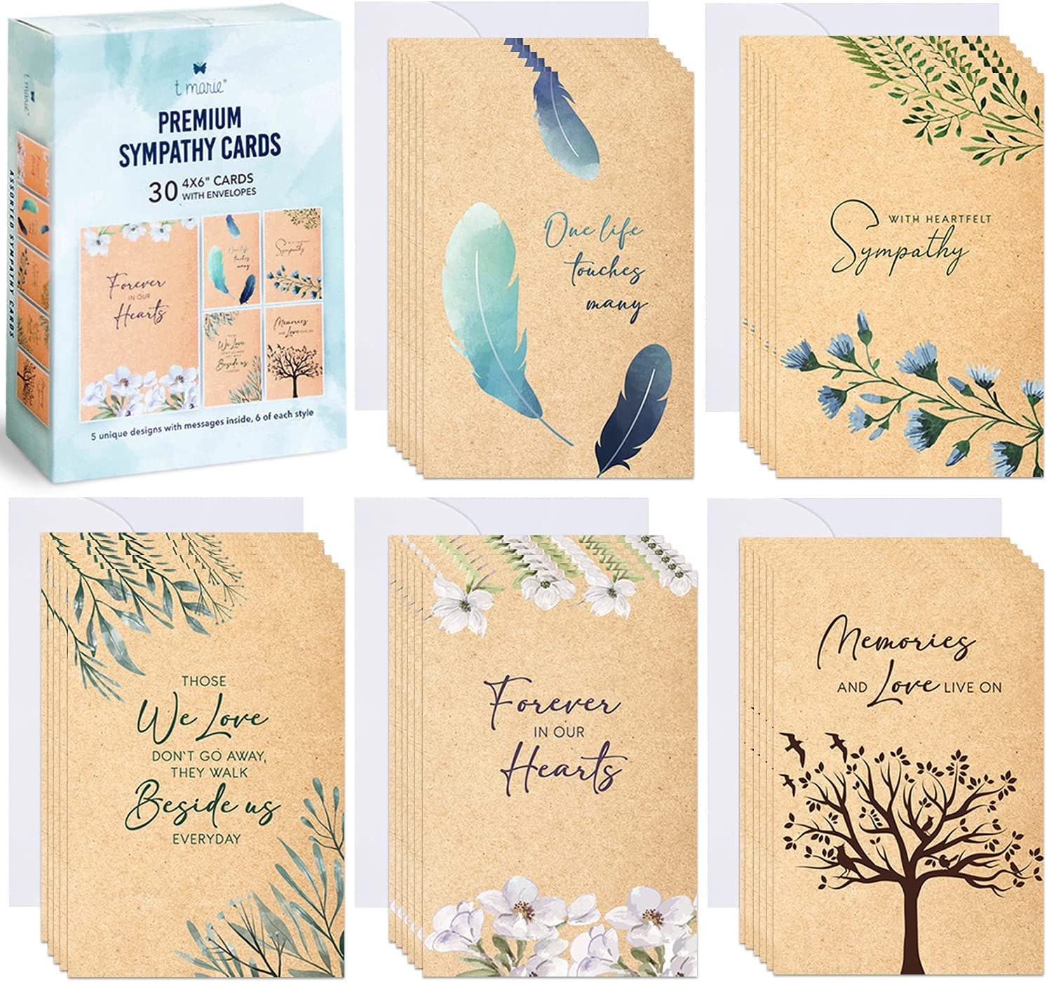 30 Sympathy Cards Assortment Box With Envelopes - 4x6” Kraft Style Bulk ...