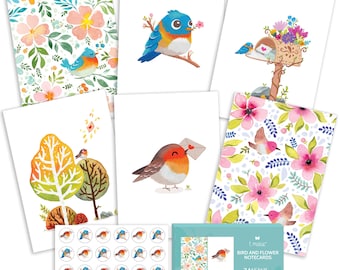 24 Blank Greeting Cards 4.5” x 6.25” - Card Assortment Pack For All Occasions with Envelopes and Stickers - Floral Watercolor Birds Boxed