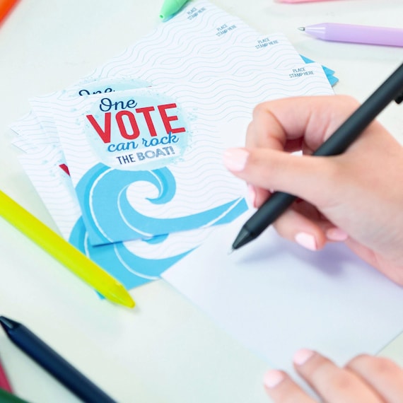 100 Bulk Voter Postcards 4x6” - One Vote Can Rock the Boat - Red, White and Blue Theme With Blank Back for Message to Voters