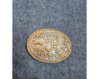 Women's Team Roping Cattle Commemorative Silver & Gold Belt Buckle