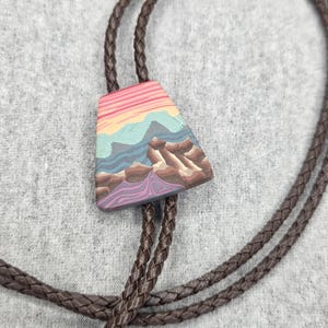 Vintage Handmade Clay Desert Sunset Bolo Tie Southwestern Braided Leather