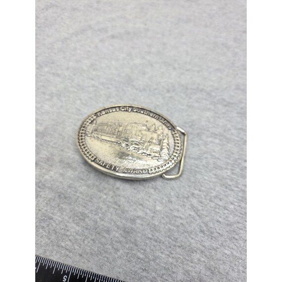 Vintage 1983 Kansas City Southern Lines Train Safety Award Brass Belt Buckle View 2