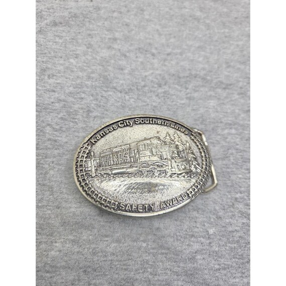 Vintage 1983 Kansas City Southern Lines Train Safety Award Brass Belt Buckle View 4