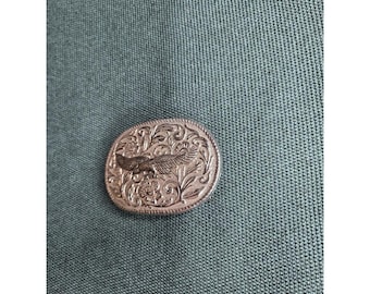 Vintage Silver-Tone Oval Belt Buckle Flying Eagle Filigree Rope Edge Western