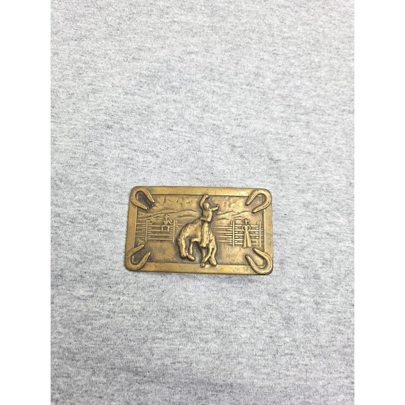 Vintage Bronc Rider Corral Rodeo Stallion Brass Belt Buckle Looped Belt