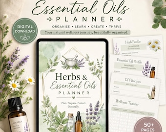 Herbs & Essential Oils Planner Log Book| Digital Wellness Journal | Herbal Medicine Aromatherapy Tracker | Printable PDF Planner