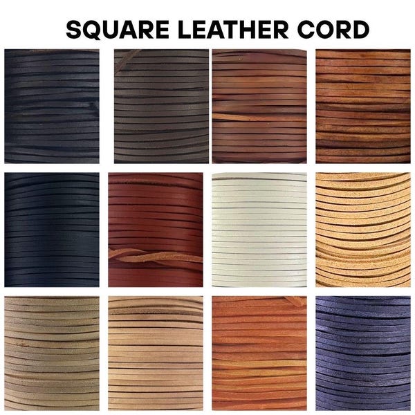 Cordon carré en cuir véritable 3 mm x 3 mm, idéal pour la création de bijoux artisanaux.