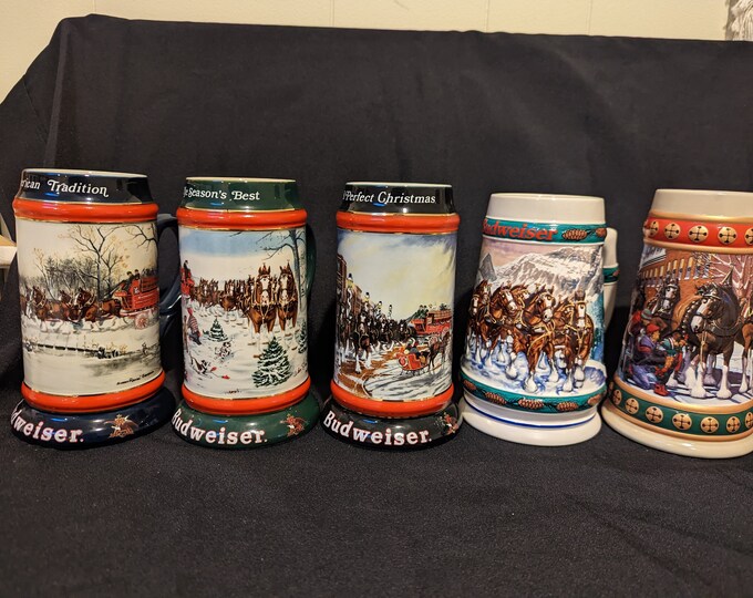 Budweiser Holiday Beer Stein 90s Authentic Bud Clydesdale Ceramic Beer Gift 1990 1991 1992 1993