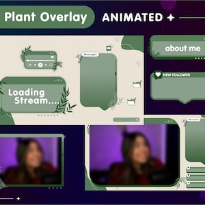 Lofi plant animated twitch stream overlay package | Cozy Aesthetic | Overlays, Panels, Alerts, Webcam | OBS