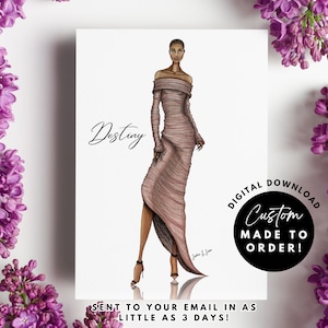 Personalized Fashion Illustration, Custom Fashion Illustration, Printable Drawing, Digital Download, Digital Print, Unique Gift for Women
