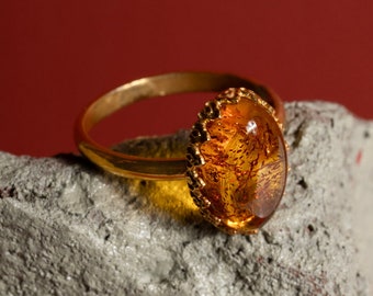 Natural amber silver ring, 925 silver ring, elegant silver ring, silver dainty ring, birthday gift her, orange gemstone woman ring