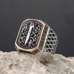 Anillo de hombres árabe Alif, anillo de letras árabes, anillo para hombres, anillo de plata hecho a mano, regalo de plata para él, regalo de aniversario para él, joyería islámica
