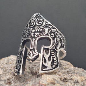 Handmade Sterling Silver Spartan Helmet Ring - Warrior Jewelry
