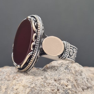 Anel masculino artesanal turco, corte oval, pedra preciosa de ágata gravada, prata 925k, presente aqeeq para amigo muçulmano, presente de aniversário do pai
