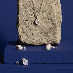 Moonstone Silver Minimalist Jewelry Set, Bridal Silver Jewelry Set, Minimalist Jewelry, Anniversary Jewelry Gift, Gemstone Jewelry Set image 1