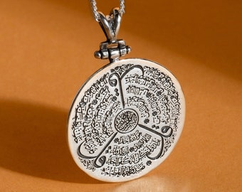 Fatto a mano unico argento raschiando Surah al Ikhlas, Falaq e Nas ciondolo - collana unisex - collana islamica, collana scritta del Corano