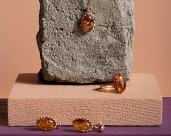 Handcrafted Sterling Silver Baltic Amber Jewelry Set
