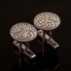 Wedding Cufflinks, Engraving Model Cufflinks, Handmade Unique Engraving Silver Cufflinks, Engraved CuffLinks, Cufflinks For Mens, Groom Gift