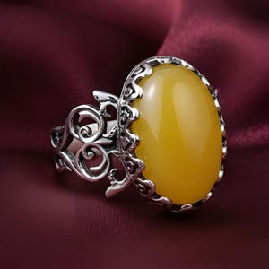 Handgemachter gelber Achat-Ring, 925 Sterlingsilber Ovaler Edelstein-Statement-Schmuck - Boho Artisan Style