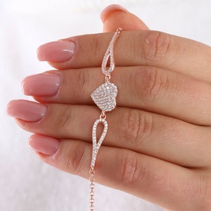 Silver Heart Bracelet For Women, Dainty Heart Jewelry, Minimalist Bracelet To Gift For Her, Gift For Girlfriend, Zircon Bracelet image 1