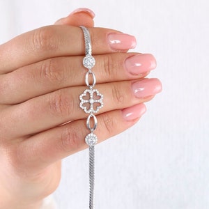 Sterling Silver Lucky Clover Bracelet: Handmade Cubic Zirconia Jewelry