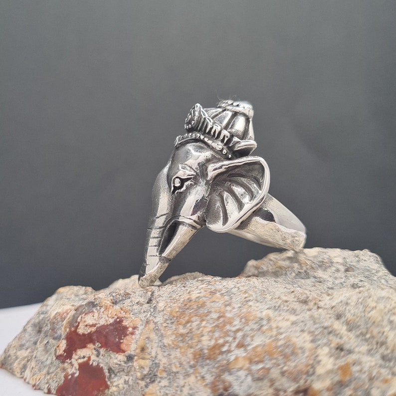 Handmade Unique Ganesha Figure Silver Unisex Ring image 2