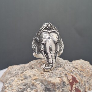 Handmade Unique Ganesha Figure Silver Unisex Ring image 3