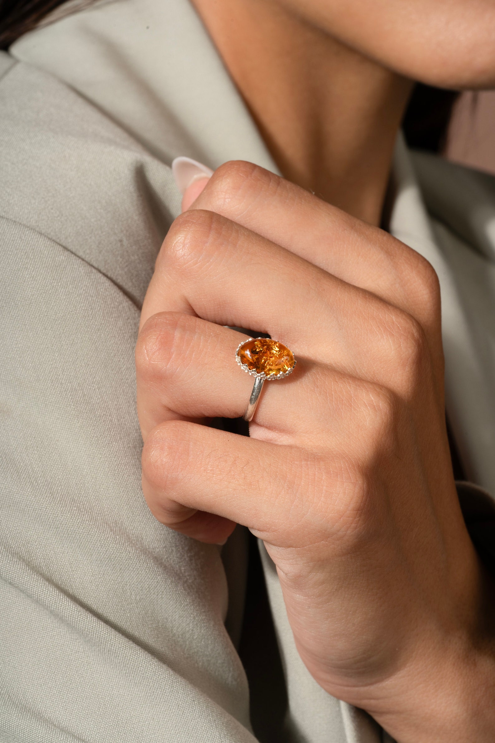 Natural Amber Silver Ring, 925 Silver Ring, Elegant Silver Ring,