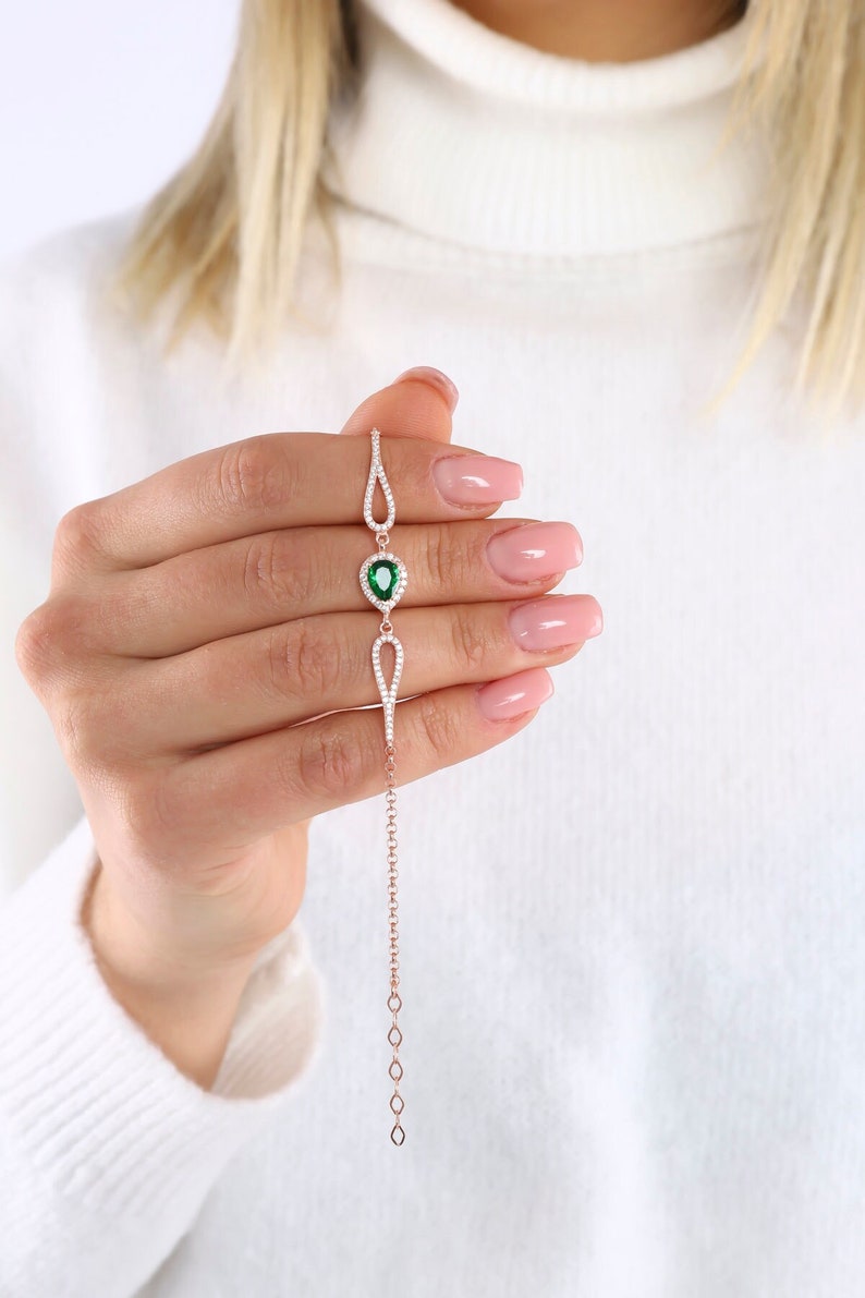 925k Sterling Silver, Minimal Zircon Bracelet, Green Zircon Gemtone, Bracelet with Chain, Minimalist Jewelry, Gift for Wife, Dainty Bracelet image 1