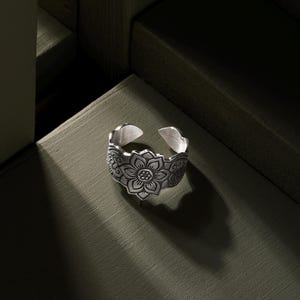 Handcrafted Sterling Silver Flower Ring - Adjustable Design