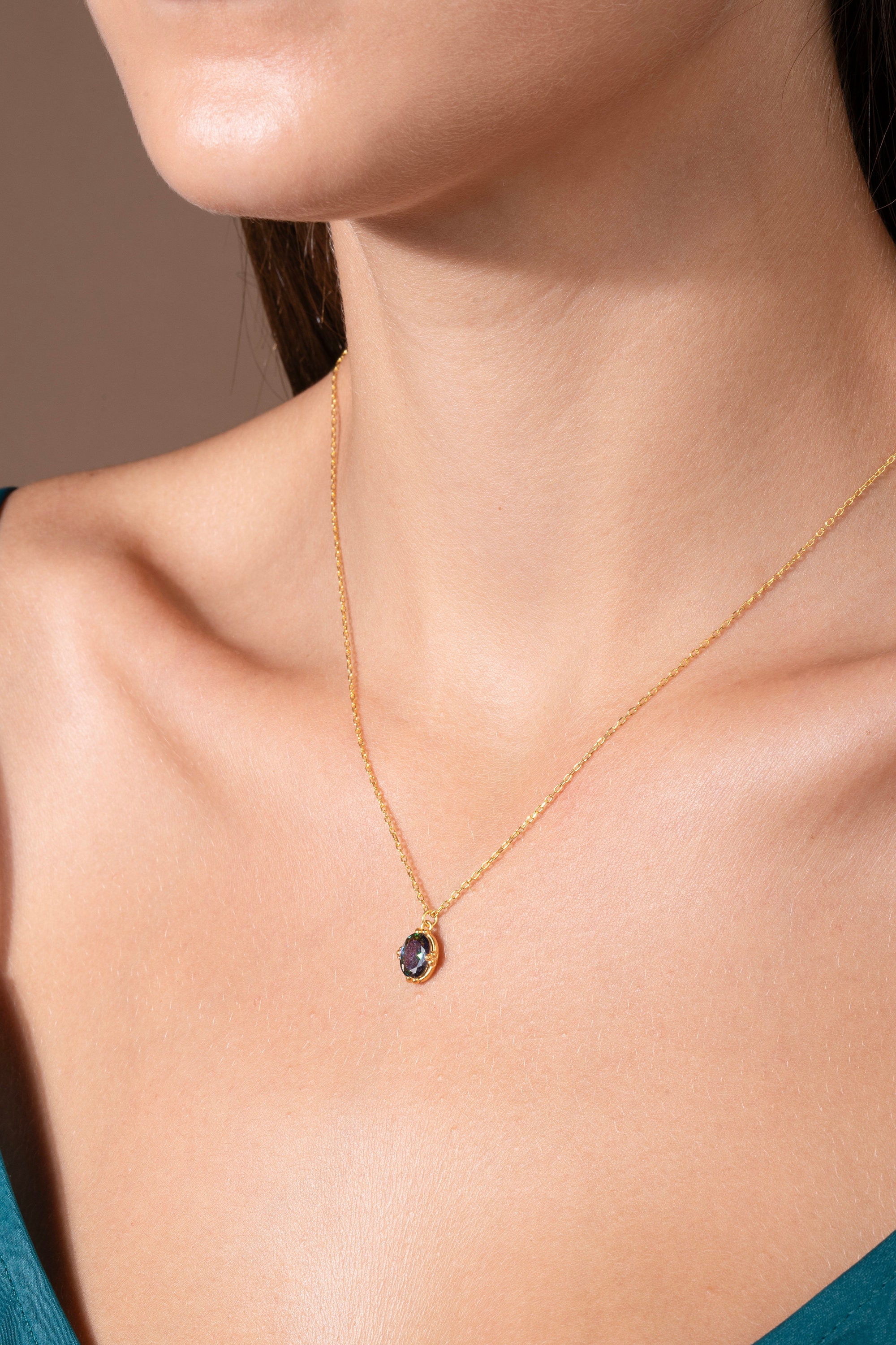 Collana Con Ciondolo In Topazio Mistico Arcobaleno, Argento 925, Taglio A Pera, Catena 45 Cm