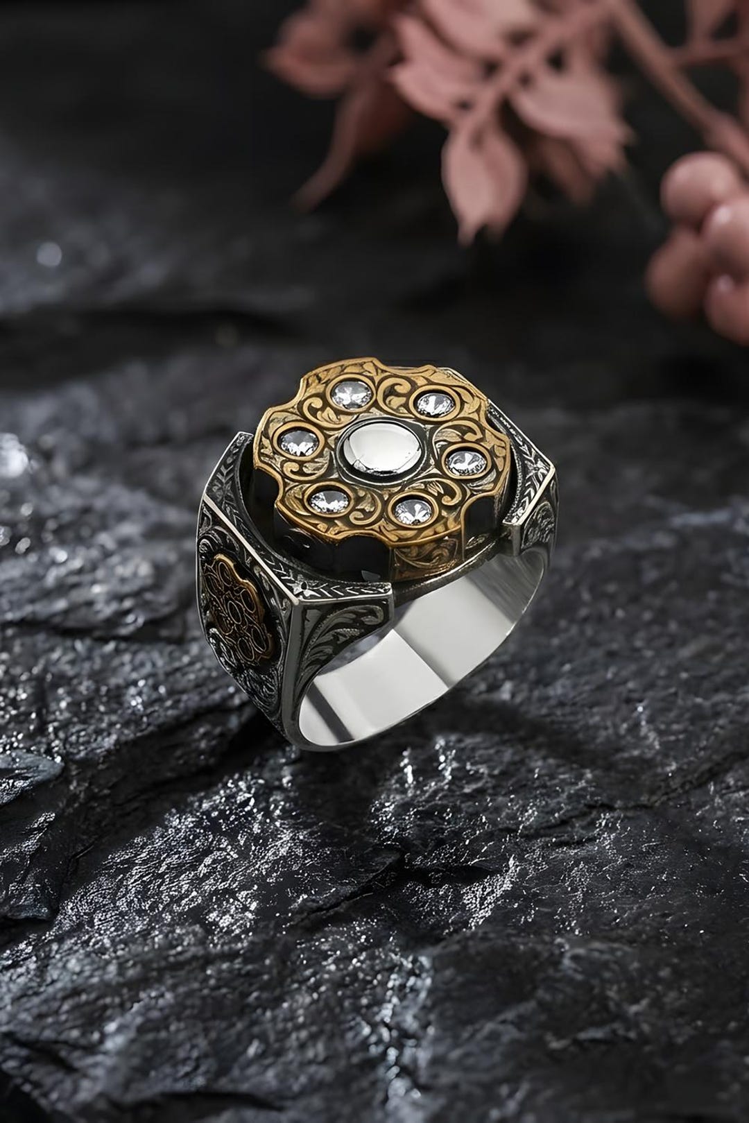 Sterling Silver Revolver Spinner Ring, Zircon Stone Fidget Jewelry - Etsy