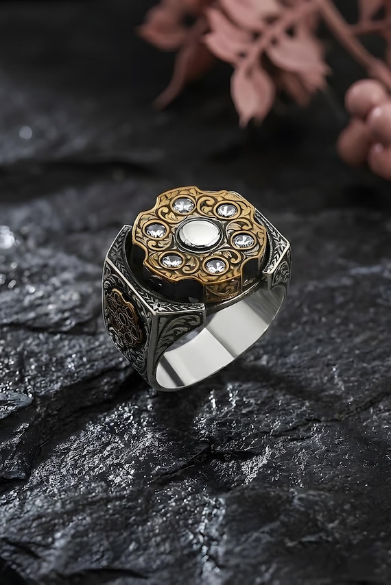 Sterling Silver Revolver Spinner Ring, Zircon Stone Fidget Jewelry