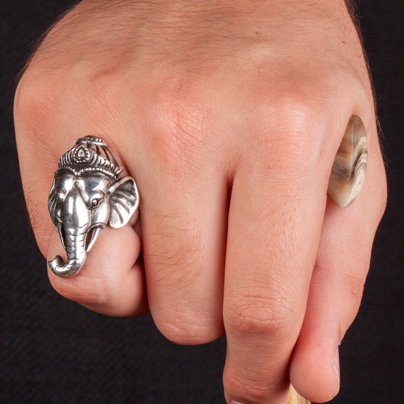 Handmade Unique Ganesha Figure Silver Unisex Ring image 7